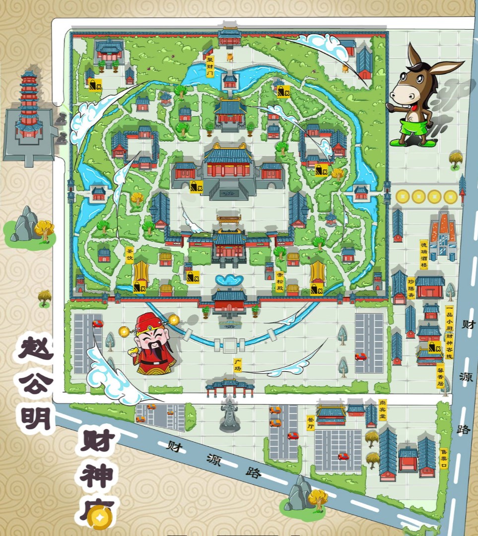 洪湖寺庙类手绘地图